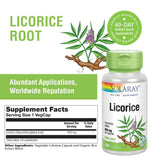 SOLARAY Licorice Root, 100 cápsulas veganas para uso diario.