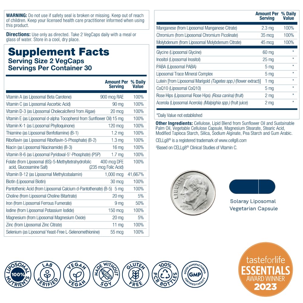 SOLARAY Liposomal Multivitamin cápsulas para absorción rápida y suave