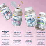SOLARAY Liposomal Multivitamin para Mujeres, cápsulas veganas destacando Biotina para cabello y piel.