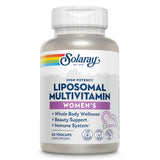 SOLARAY Liposomal Multivitamin para Mujeres, botella visible, promesa de absorción mejorada para el día a día.