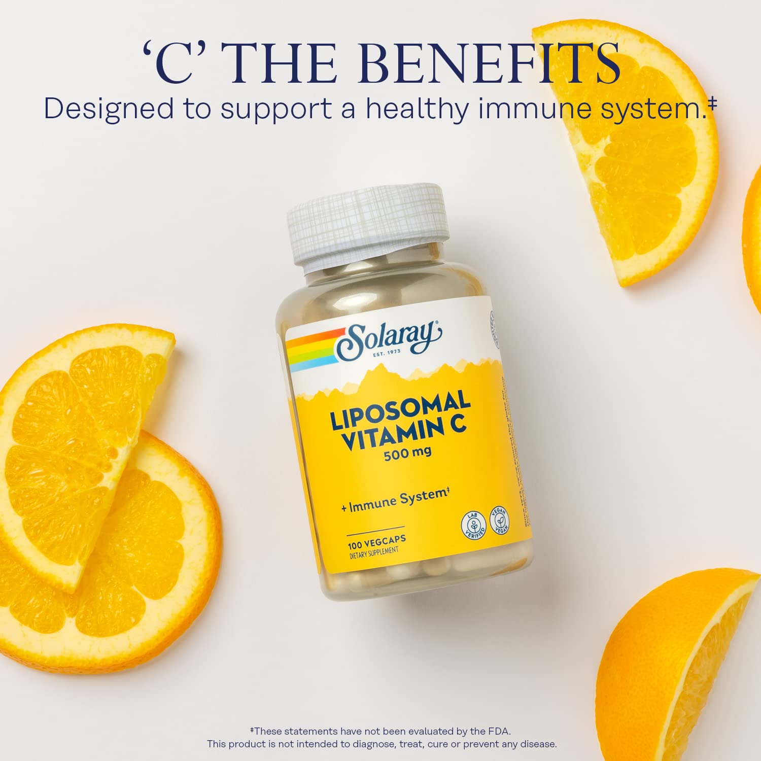 Frente de la botella SOLARAY Liposomal Vitamina C en su envase.