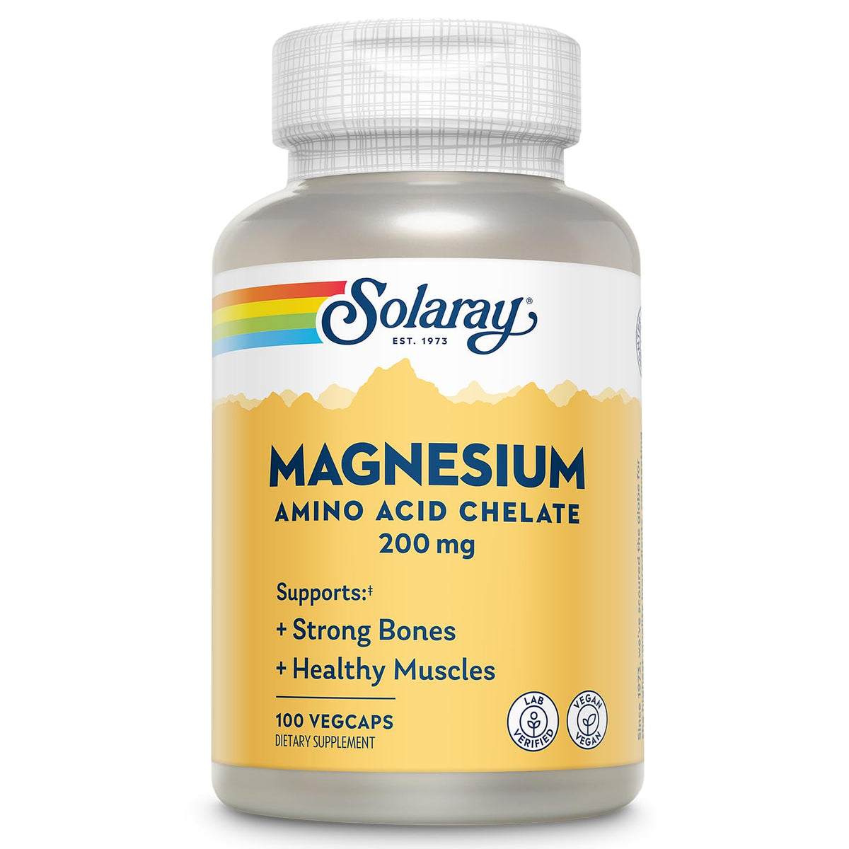 Solary magnesio aminoácidos chelate 200 mg en botella, apoyo a músculos y huesos.