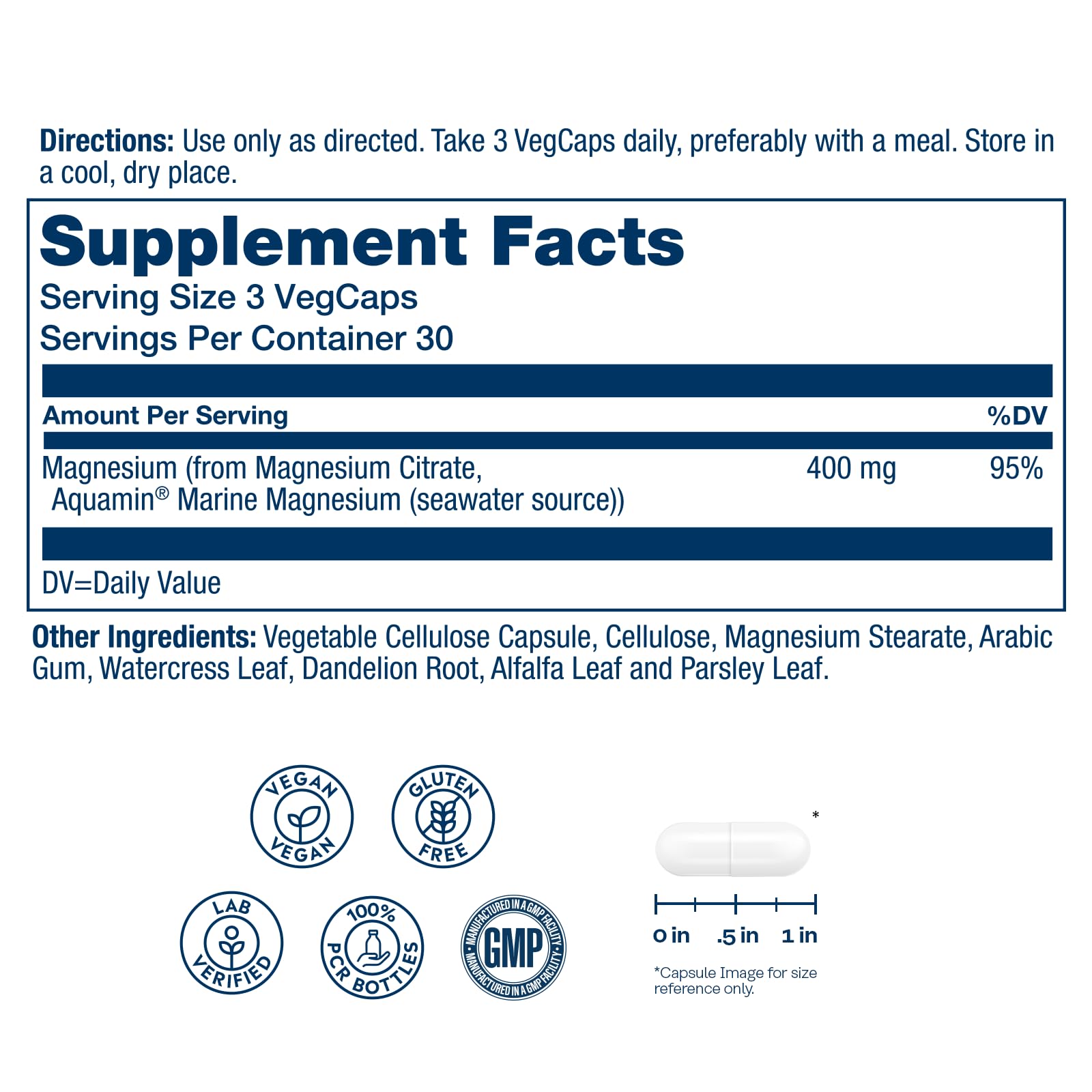 SOLARAY Magnesio Citrato 400 mg en cápsulas veganas