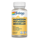 SOLARAY magnesio y potasio con bromelina, botella para apoyo muscular diario.