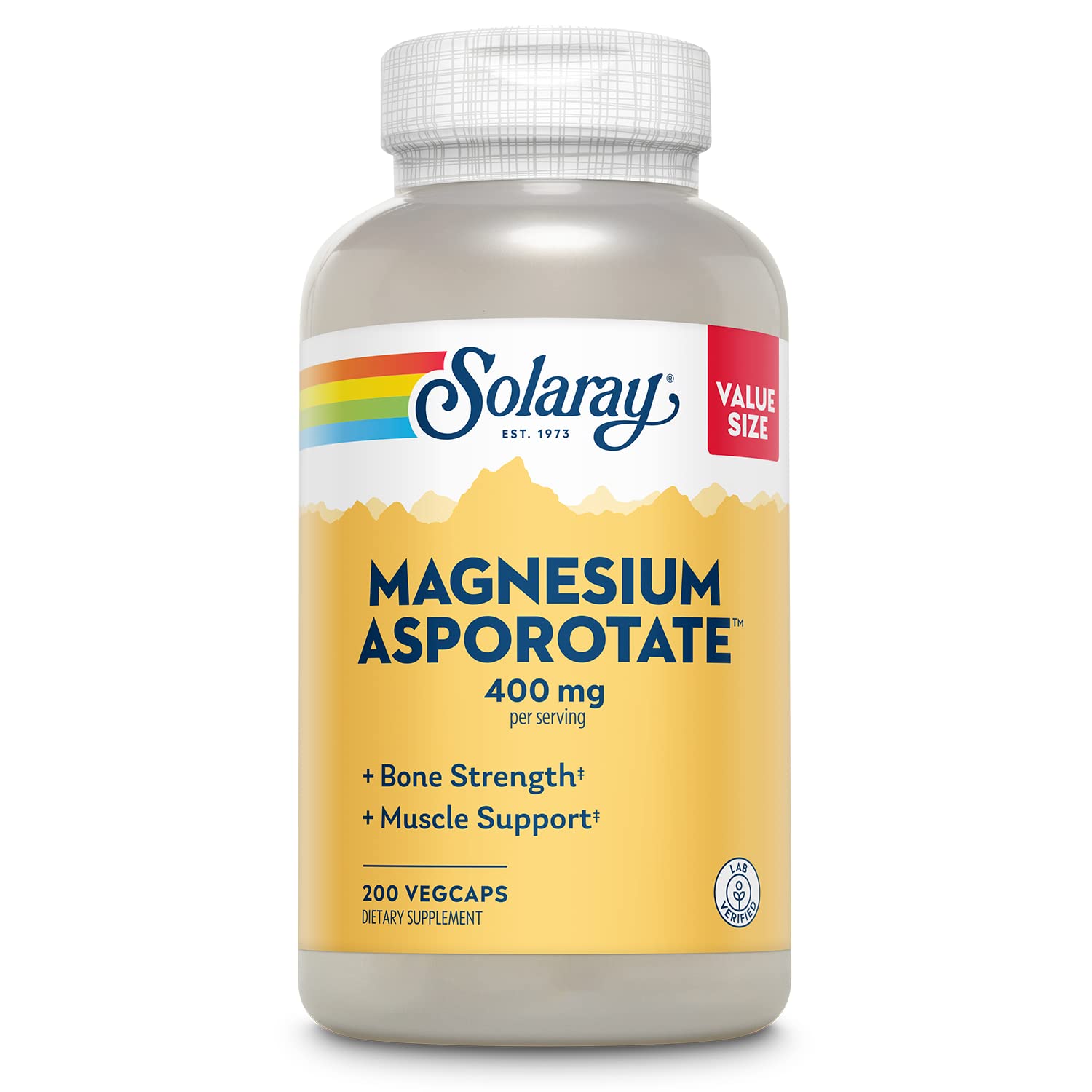 SOLARAY Magnesium Asporotate 400 mg en botella, apoyo potencial para músculos y función nerviosa.