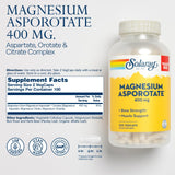 SOLARAY Magnesium Asporotate 400 mg en etiqueta, dosis diaria clara para uso práctico.