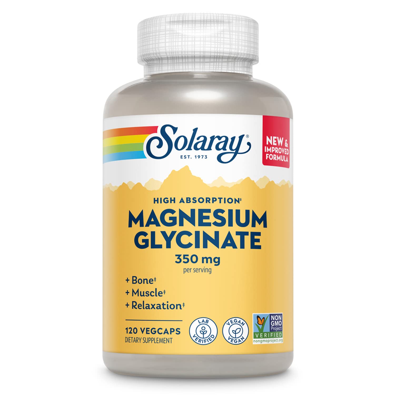 SOLARAY magnesio glicinato cápsulas sobre botella para uso diario