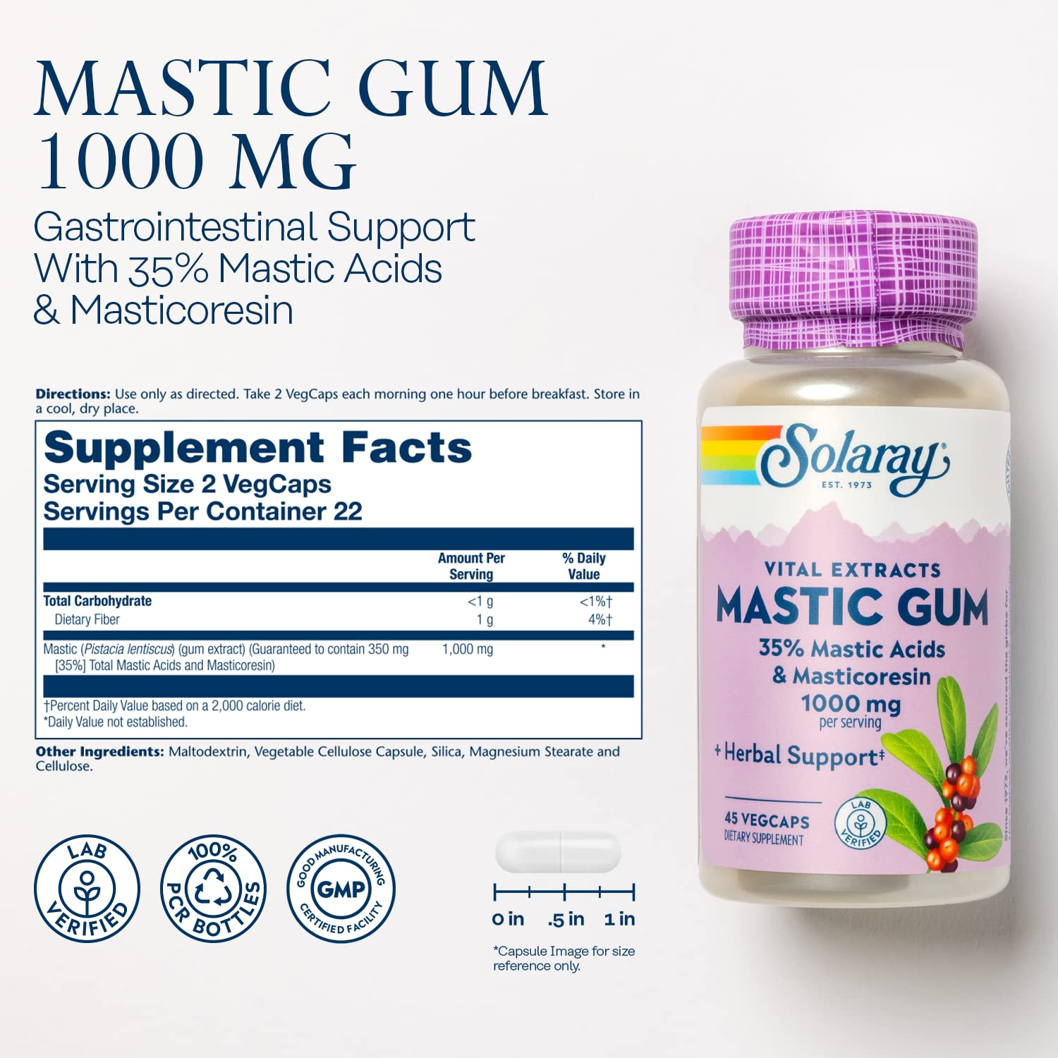 SOLARAY Mastic Gum Extract cápsulas vegetarinas para uso diario