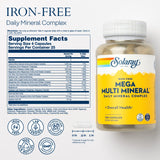 SOLARAY Mega Multi Mineral: etiqueta frontal mostrando ingredientes clave.