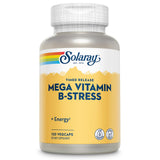 SOLARAY Mega Vitamin B-Stress: botella frontal para revisar la etiqueta y potencia energética.