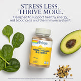 SOLARAY Mega Vitamin B-Stress: cápsulas veganas para apoyo nutricional diario.