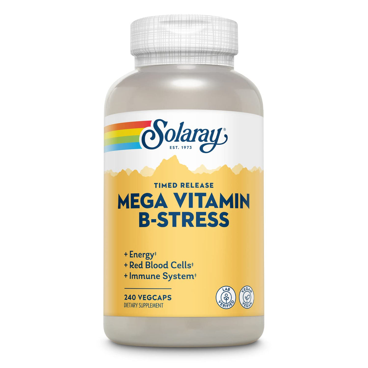 SOLARAY Mega Vitamina B-Stress: botella con cápsulas para energía y bienestar general