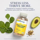 SOLARAY Mega Vitamina B-Stress: etiqueta frontal destacando B y C para energía