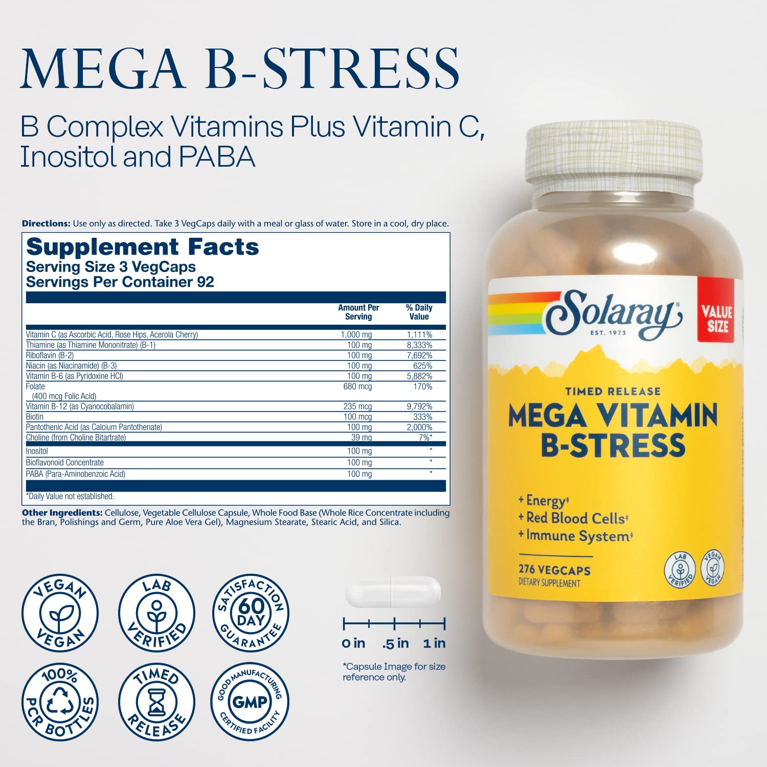 SOLARAY Mega Vitamina B-Stress, comprimidos: dosis diaria para bienestar general.