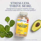 SOLARAY Mega Vitamina B-Stress, etiqueta nutricional: información clara de vitaminas.