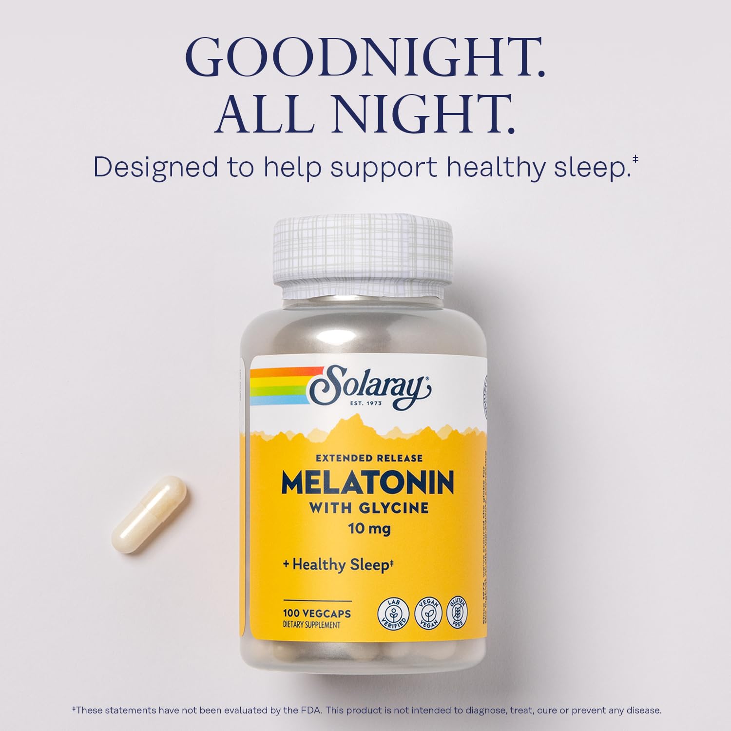 SOLARAY Melatonina 10 mg, cápsulas tras vidrio para uso nocturno.