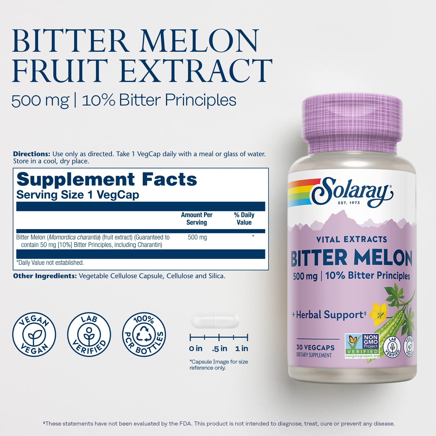 SOLARAY melón amargo: cápsulas veganas para una ingesta diaria conveniente.
