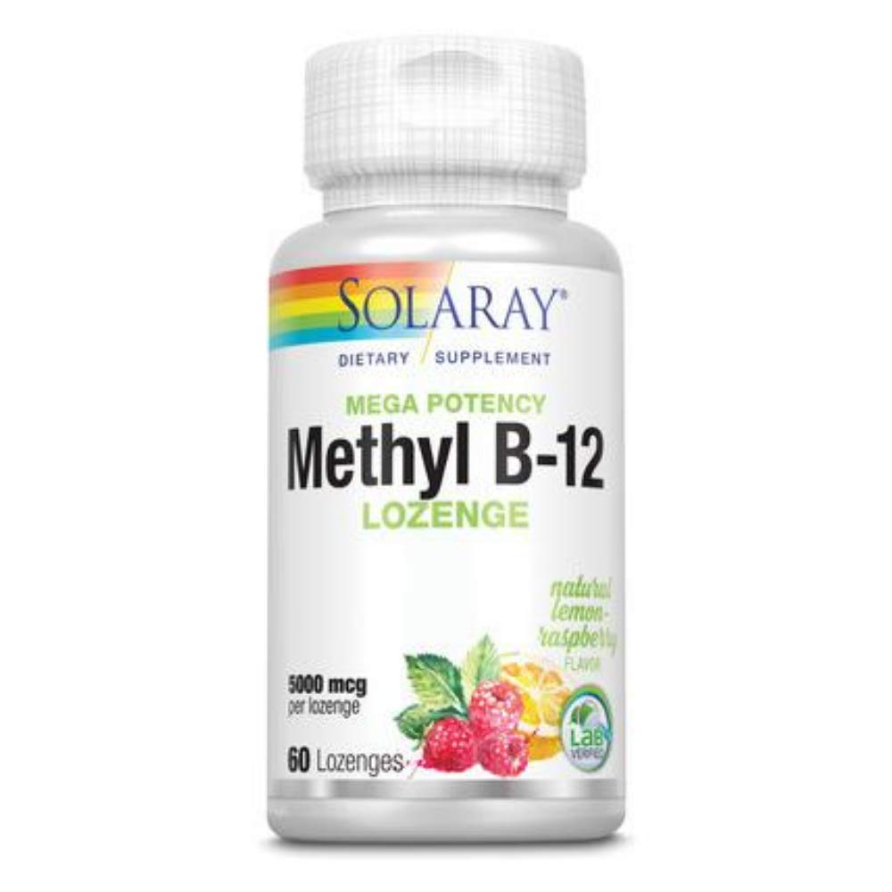 SOLARAY metil B12, pastilla frambuesa-limón, apoya energía diaria y función nerviosa.