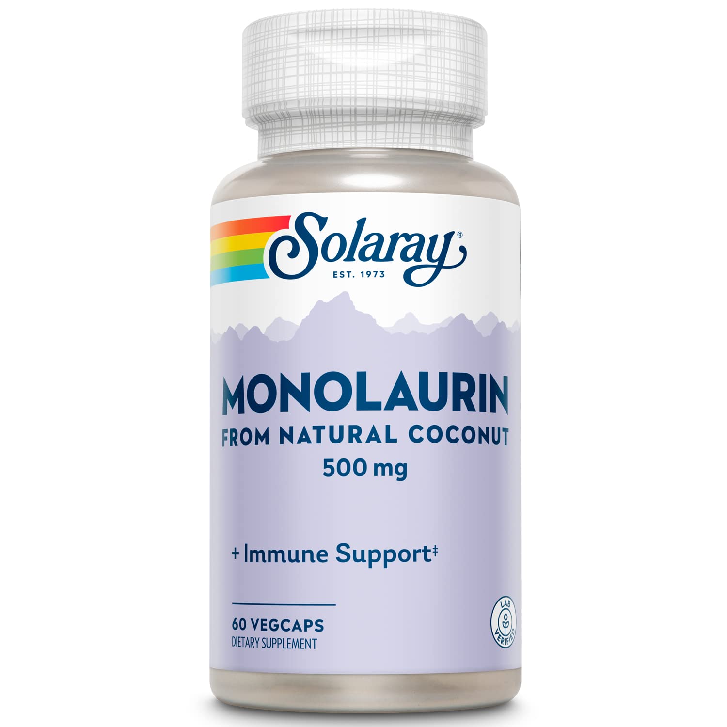 SOLARAY Monolaurin en cápsulas dentro de una botella para soporte nutritivo diario.