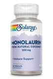 Empaque de SOLARAY Monolaurin muestra envase práctico y diseño sostenible.