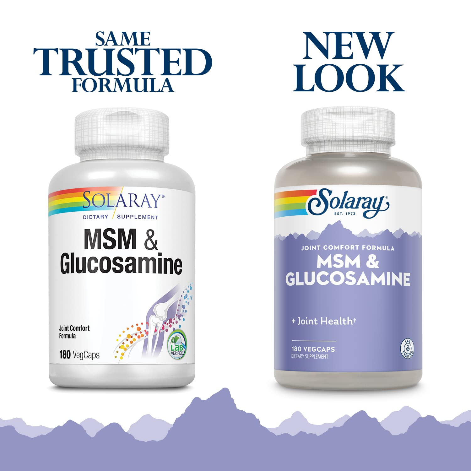 SOLARAY MSM y Glucosamina, primer plano de cápsulas, posible cuidado de articulaciones.