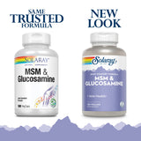 SOLARAY MSM y Glucosamina, primer plano de cápsulas, posible cuidado de articulaciones.