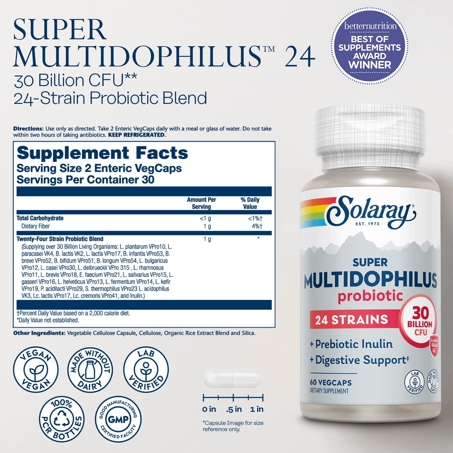SOLARAY Multidophilus, 24 cepas para soporte digestivo frecuente
