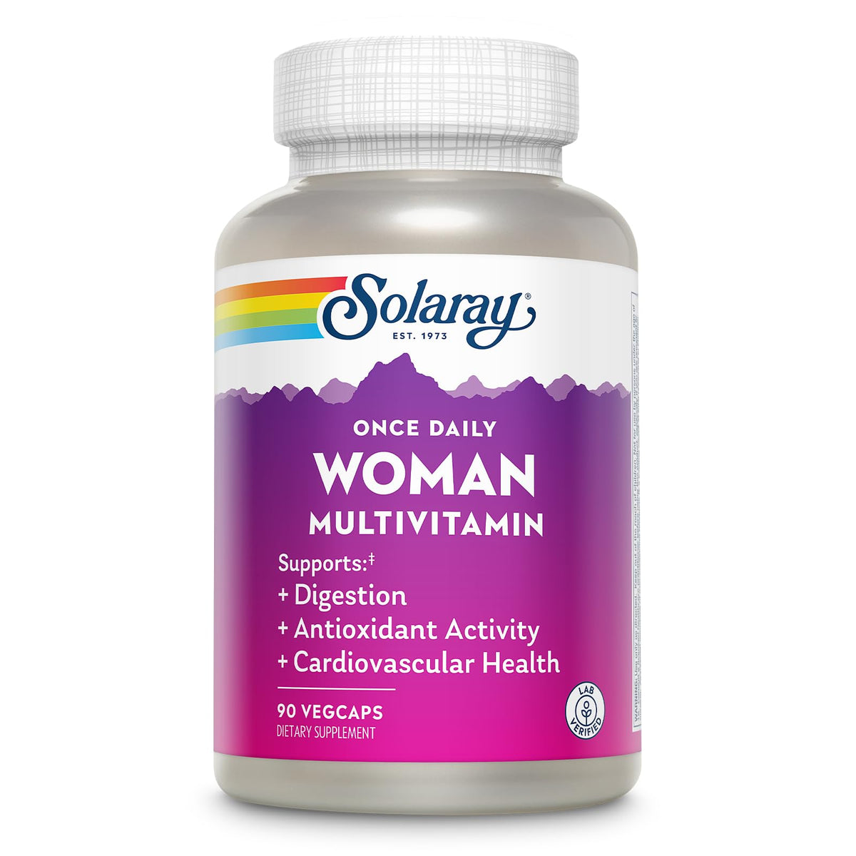 SOLARAY multivitamínico para mujer, frente de botella, apoyo a la energía diaria.