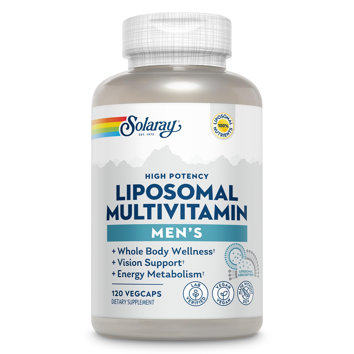 SOLARAY multivitamínico liposomal, botella 60 porciones, ideal para energía diaria.