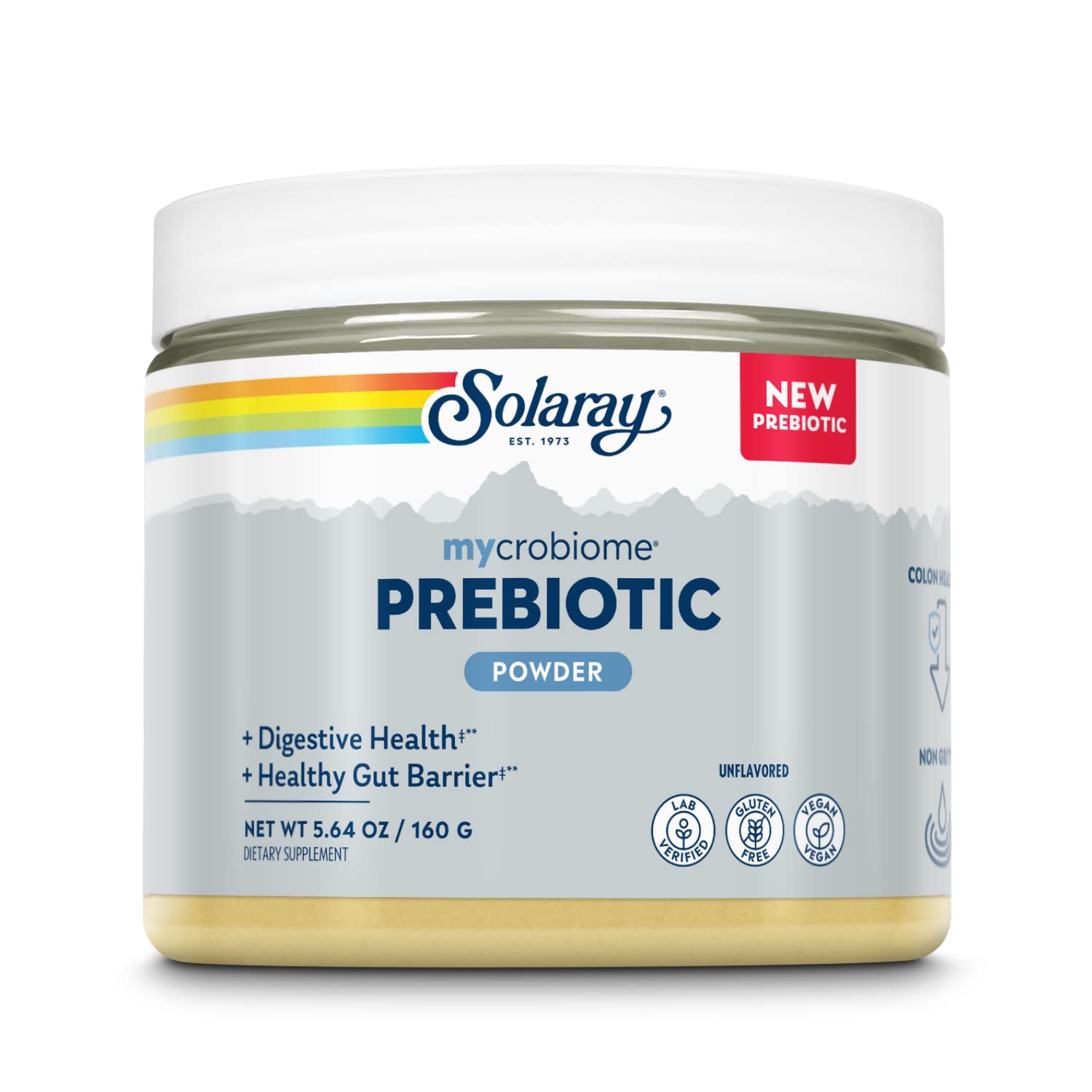SOLARAY Mycrobiome en polvo para digestión suave y mezcla rápida.