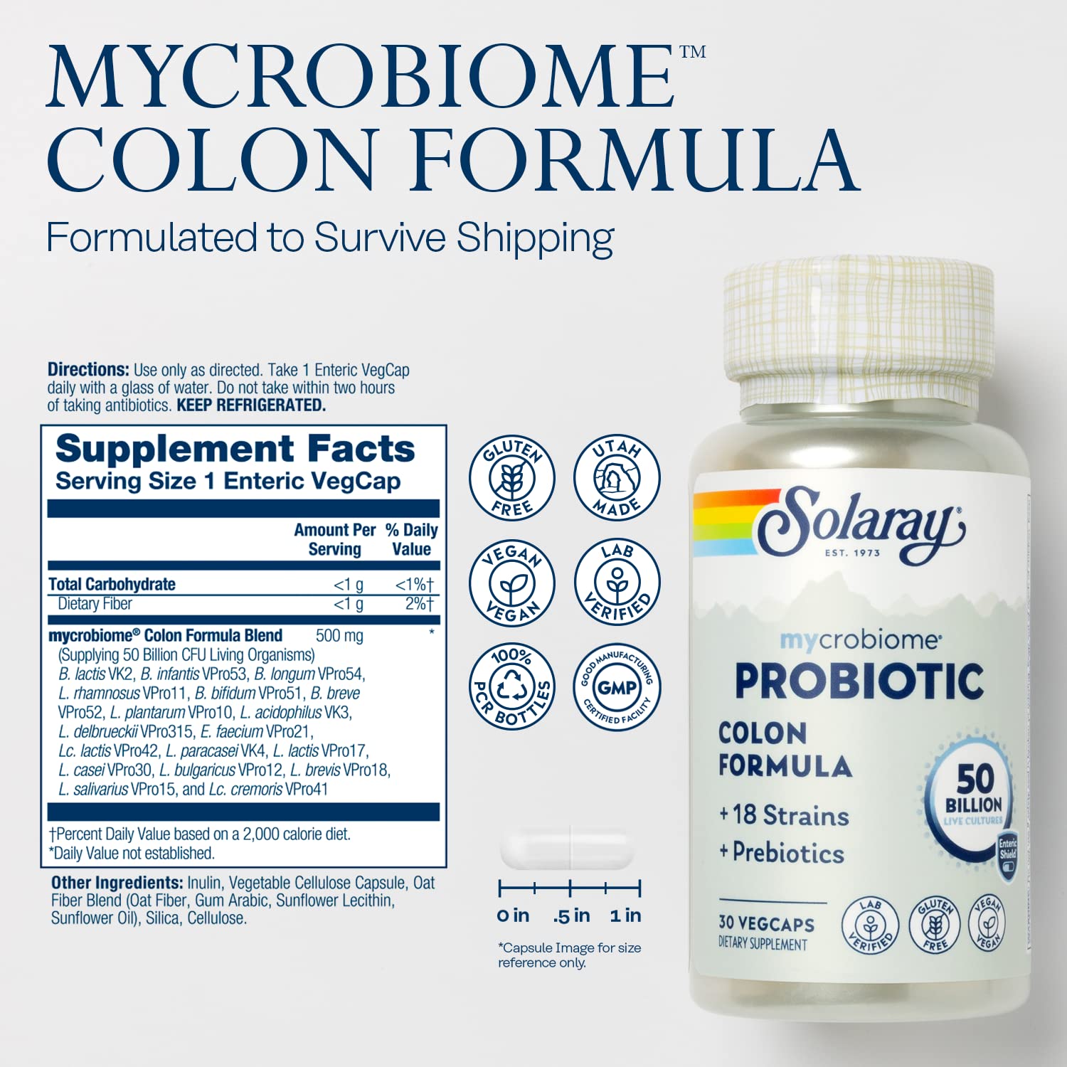 SOLARAY Mycrobiome Pro, cápsulas vegetales para un uso diario cómodo y saludable del colon.