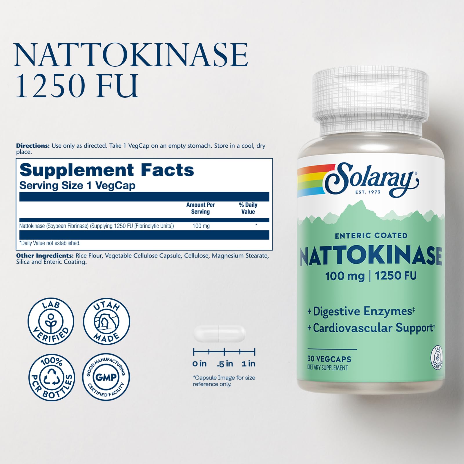 Solaray Nattokinase: cápsula entérica en primer plano para mejor uso digestivo