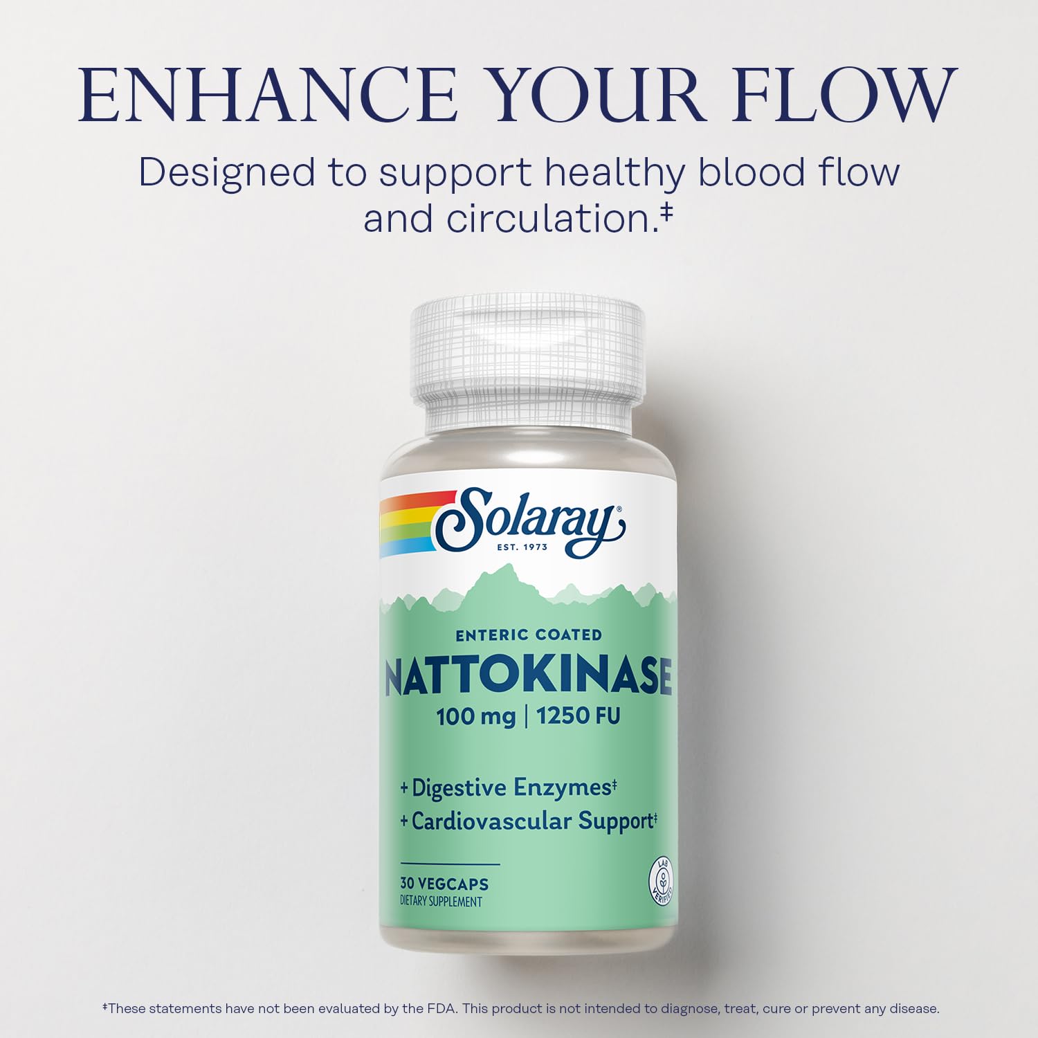 Solaray Nattokinase: etiqueta 1250 FU destacada para referencia de potencia