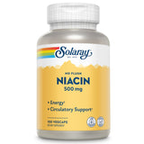 SOLARAY Niacina 500 mg sin rubor, botella de empaque sostenible para uso diario.