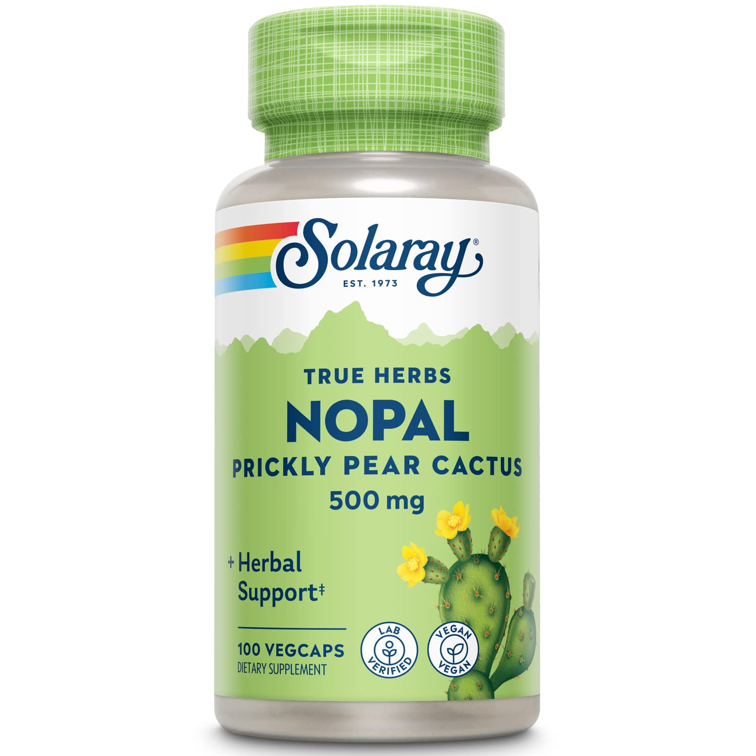 SOLARAY Nopal en botella con cápsulas listas para la rutina diaria.