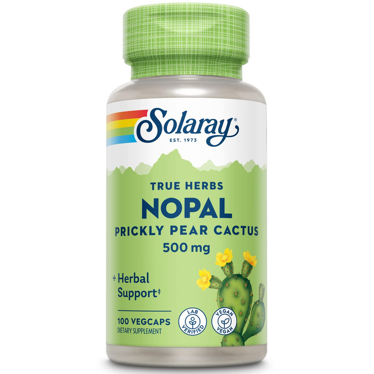 SOLARAY Nopal en botella con cápsulas listas para la rutina diaria.