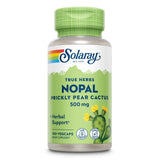 SOLARAY Nopal frasco señalando ingredientes naturales y fibra.