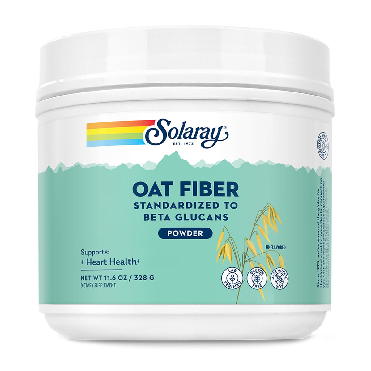 SOLARAY Oat Fiber, botella frontal, envase reciclado y saludable para la fibra diaria.