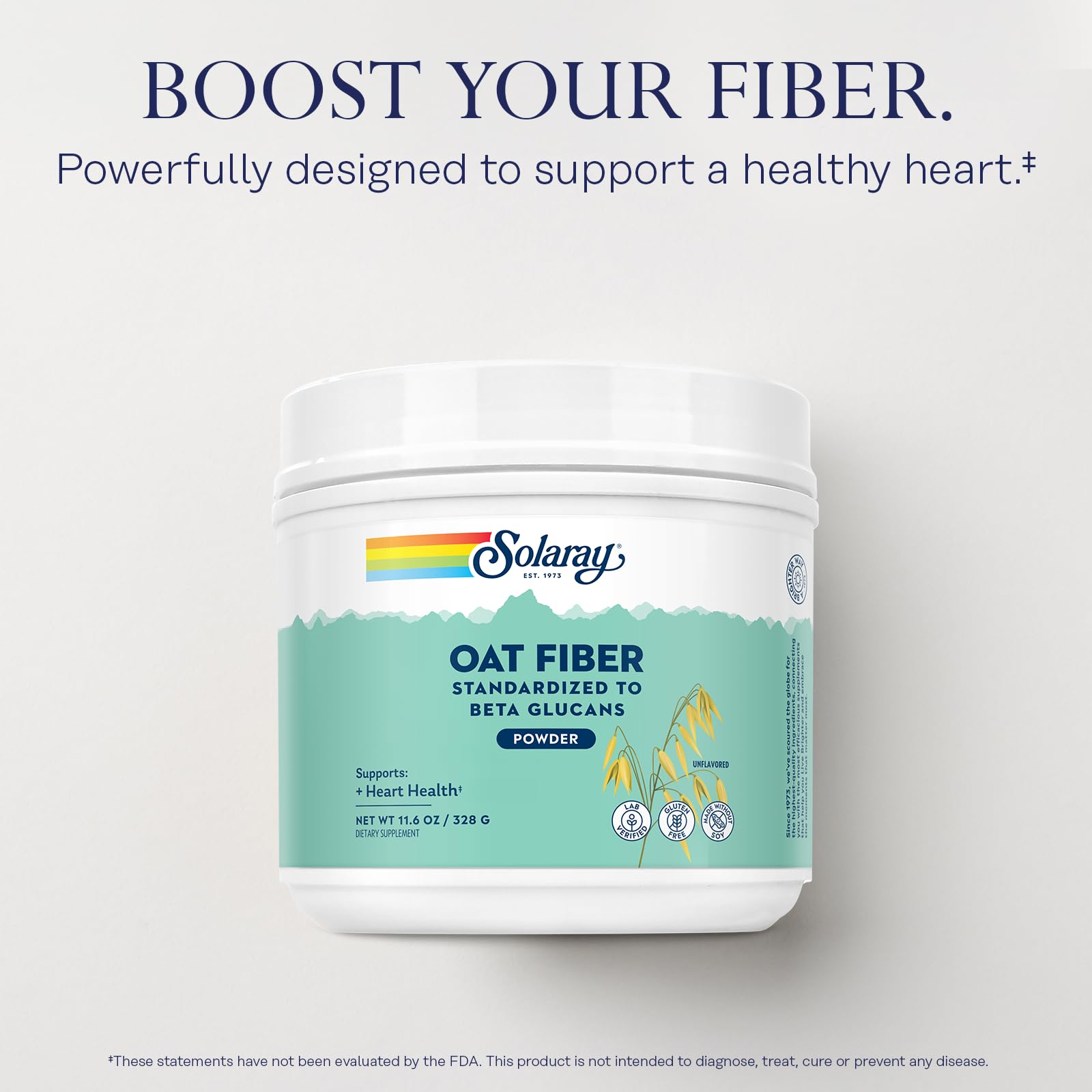SOLARAY Oat Fiber, cuchara medidora, mezcla fácil en bebidas para una dieta rica en fibra.
