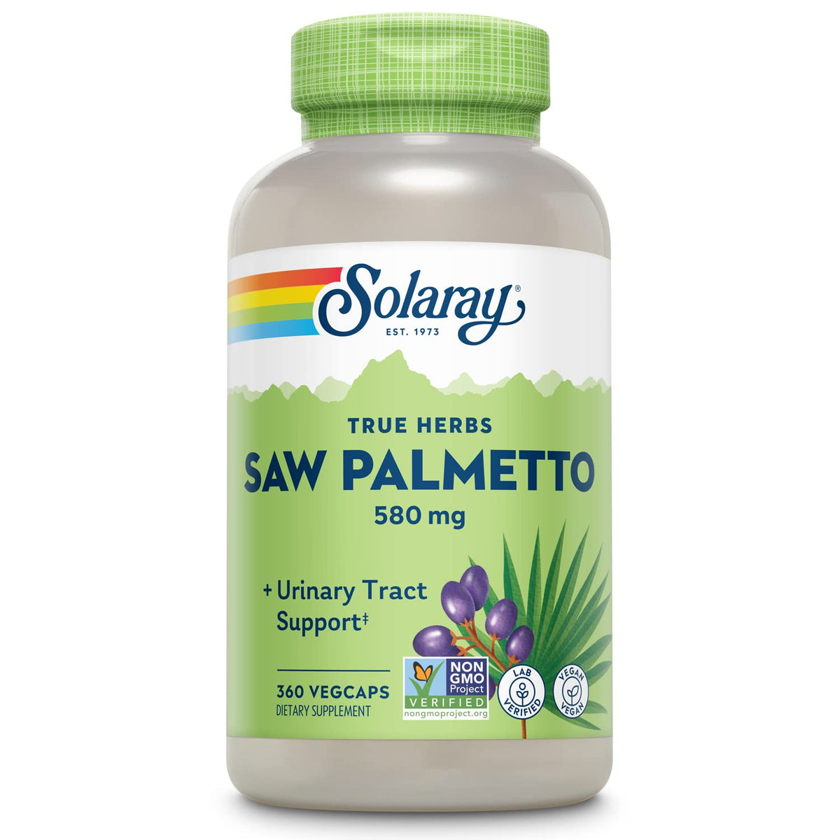 SOLARAY Bayas de Palmetto cápsulas 580 mg para soporte prostático y urinario.