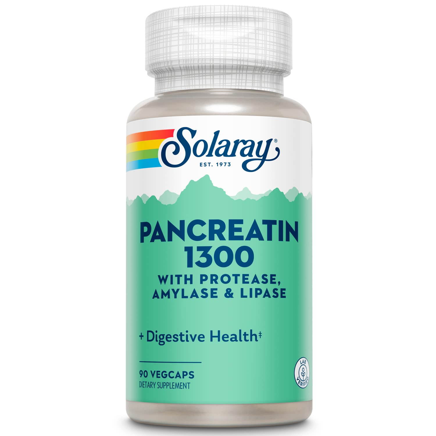 SOLARAY Pancreatin 1300: botella con cápsulas para apoyo digestivo suave