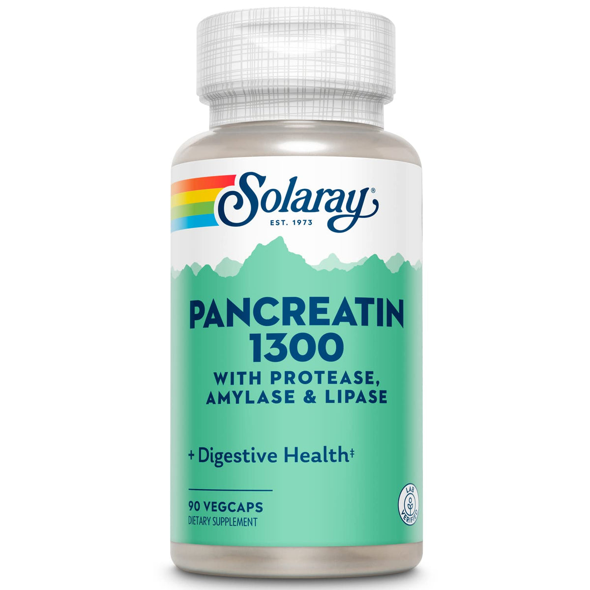 SOLARAY Pancreatin 1300: botella con cápsulas para apoyo digestivo suave