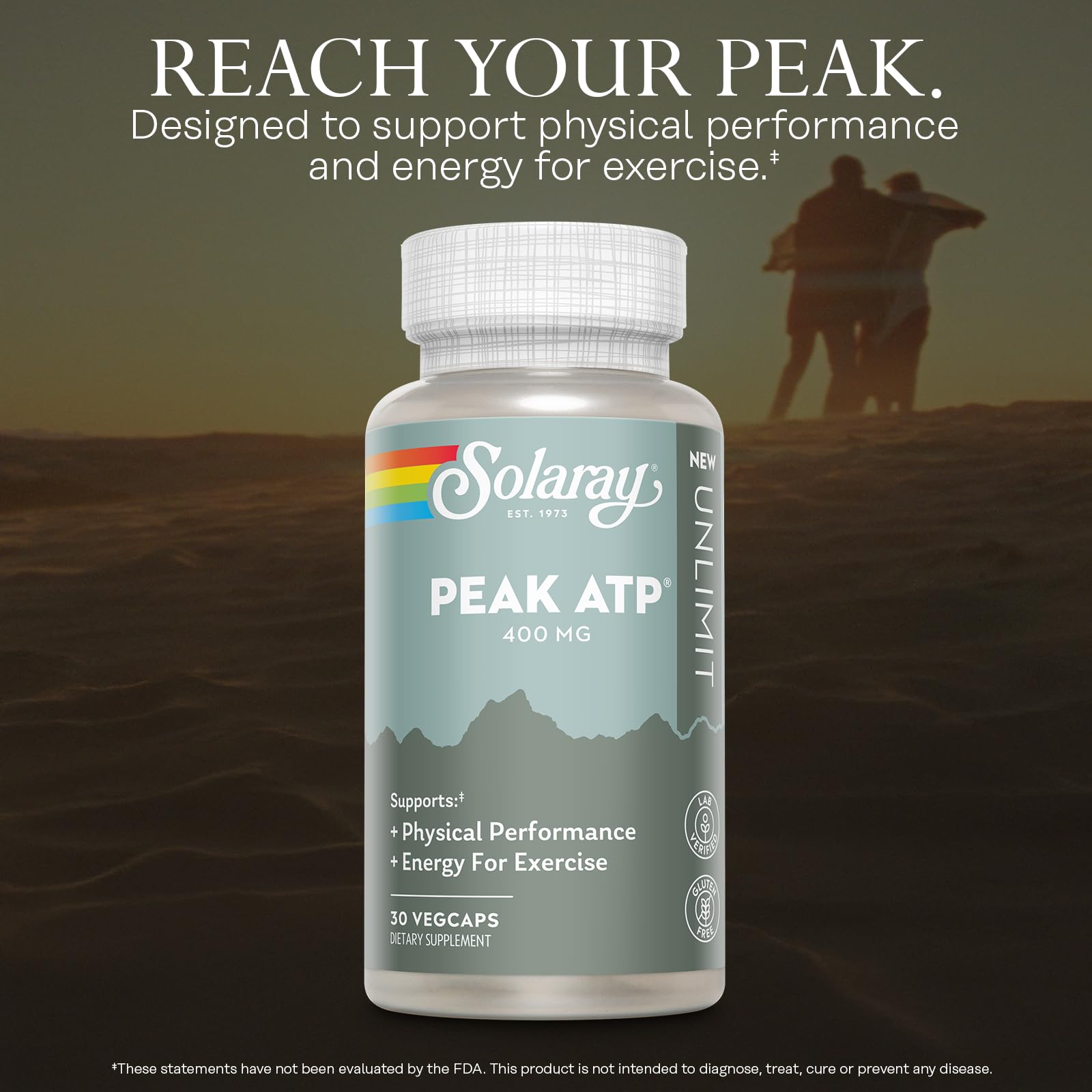 SOLARAY Peak ATP® 400 mg, cápsulas veganas, fácil de incorporar en la rutina diaria.