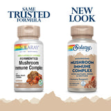 SOLARAY porción de 600 mg con Maitake, Reishi y Shiitake para consumo diario.