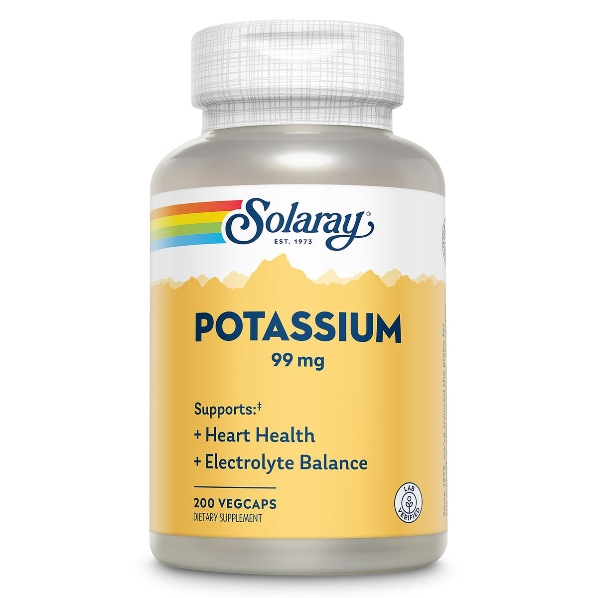 Solaray Potassium 99 mg – botella con vertido suave para equilibrio de electrolitos.