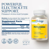 Solaray Potassium 99 mg – cápsulas compactas para uso diario y soporte cardíaco.