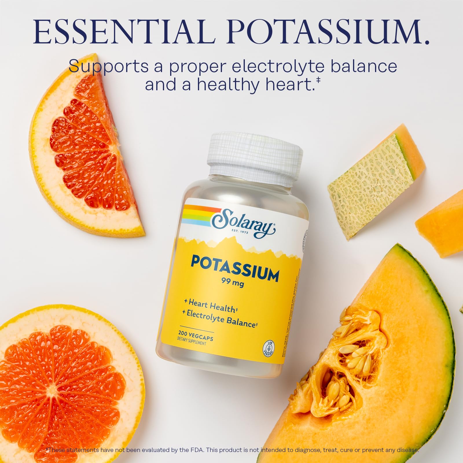 Solaray Potassium 99 mg – etiqueta del producto para identificar el contenido y beneficios.