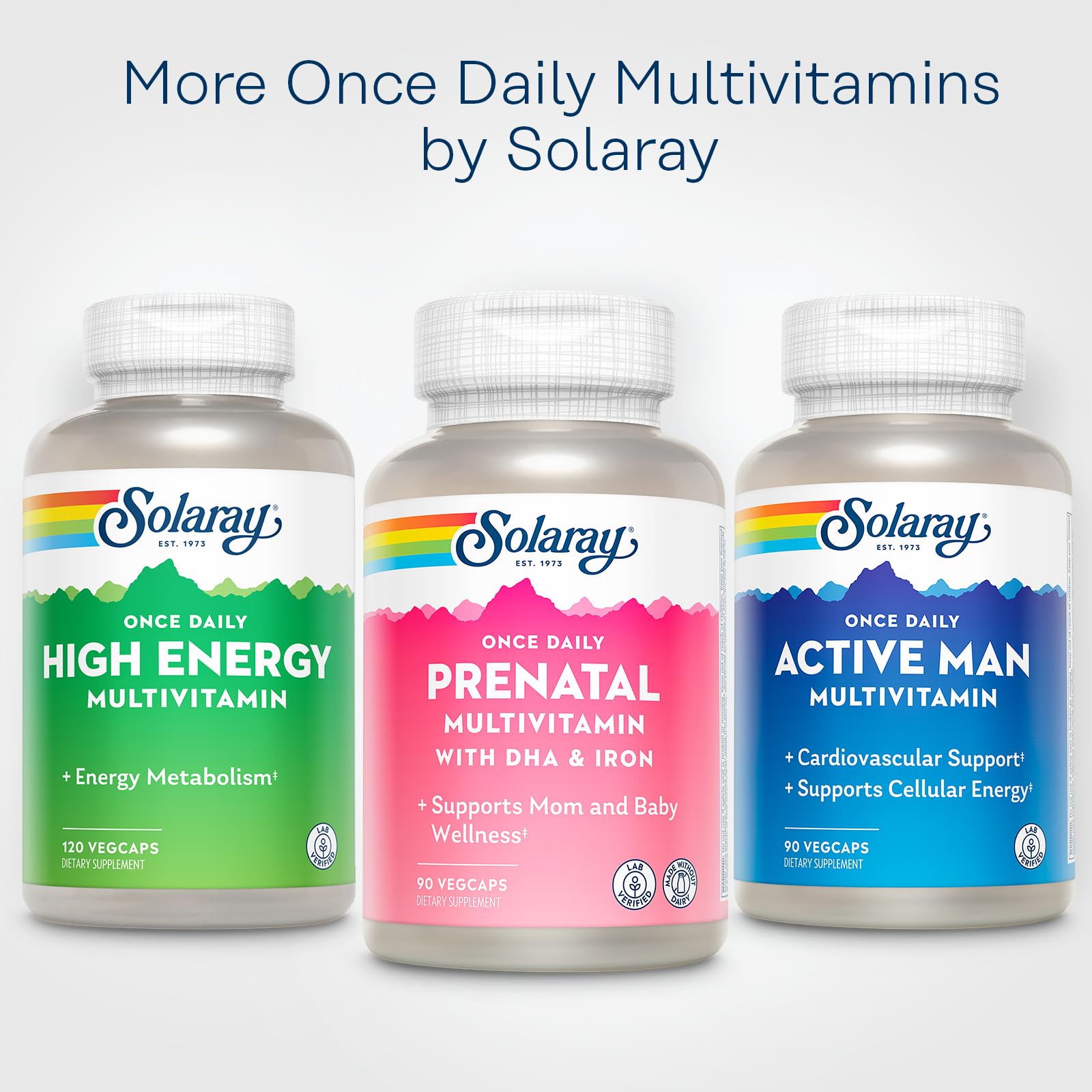 SOLARAY prenatal cápsulas veganas para uso diario y cobertura de nutrientes.