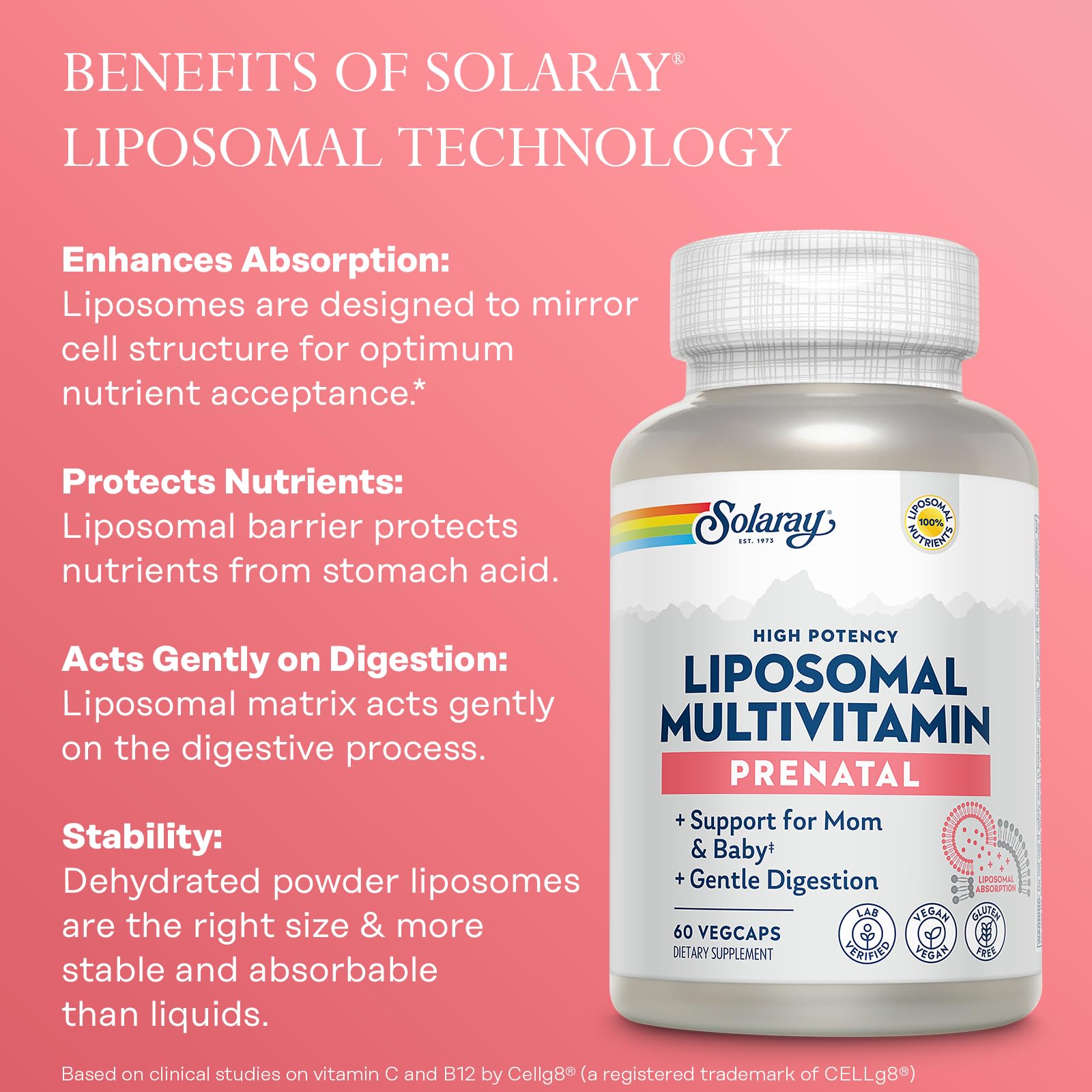 SOLARAY Liposomal Prenatal, envase en dispersión para una opción sostenible