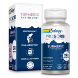 SOLARAY Prosorb Curcuma cápsulas en frasco, apoyo potencial para la movilidad diaria.